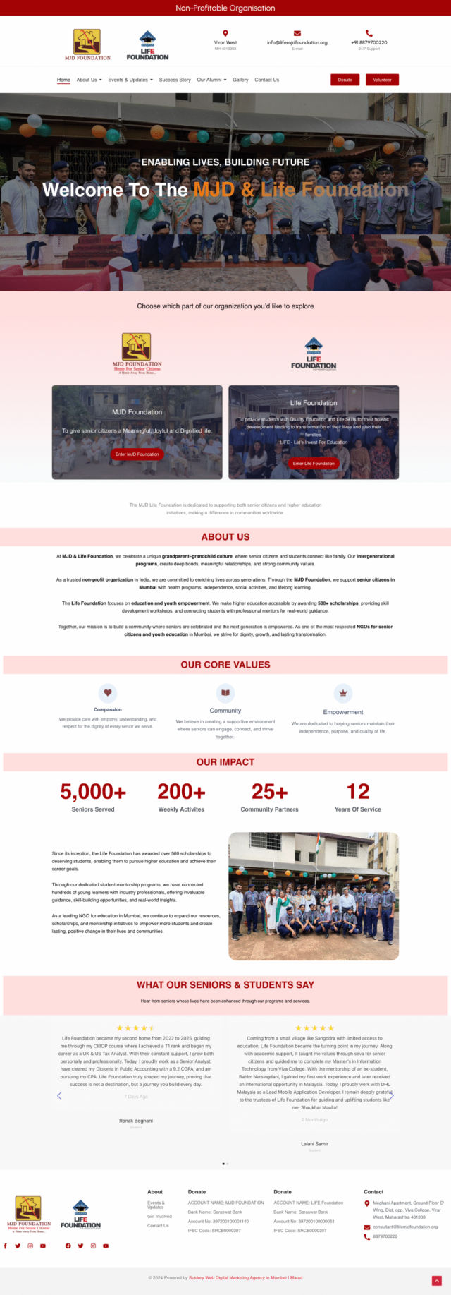 Life & MJD Foundation website by Spidery Web