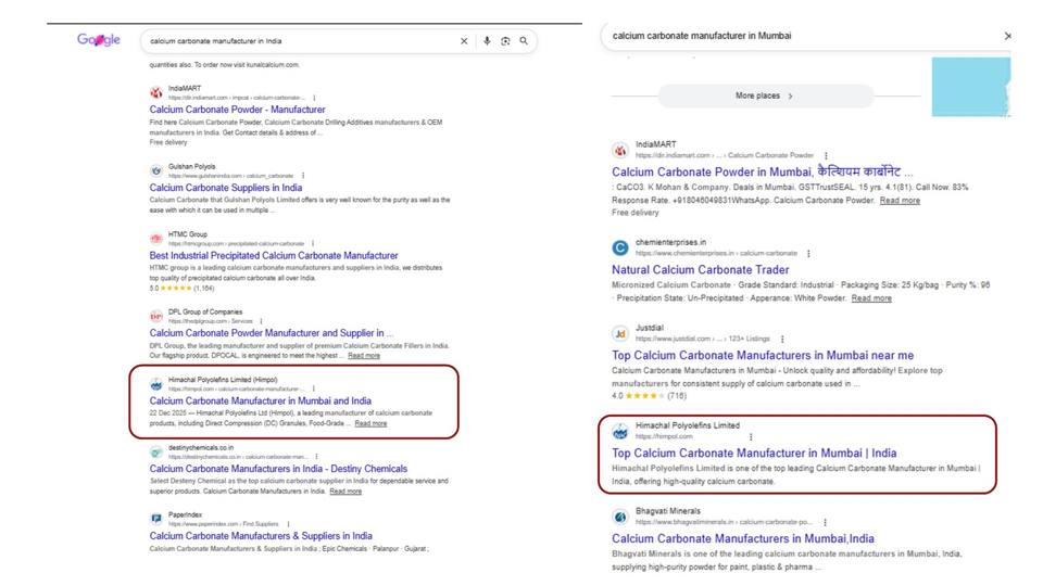 HIMPOL — Calcium carbonate manufacturer searches (Organic SEO), b2b digital marketing agency proof by Spidery Web